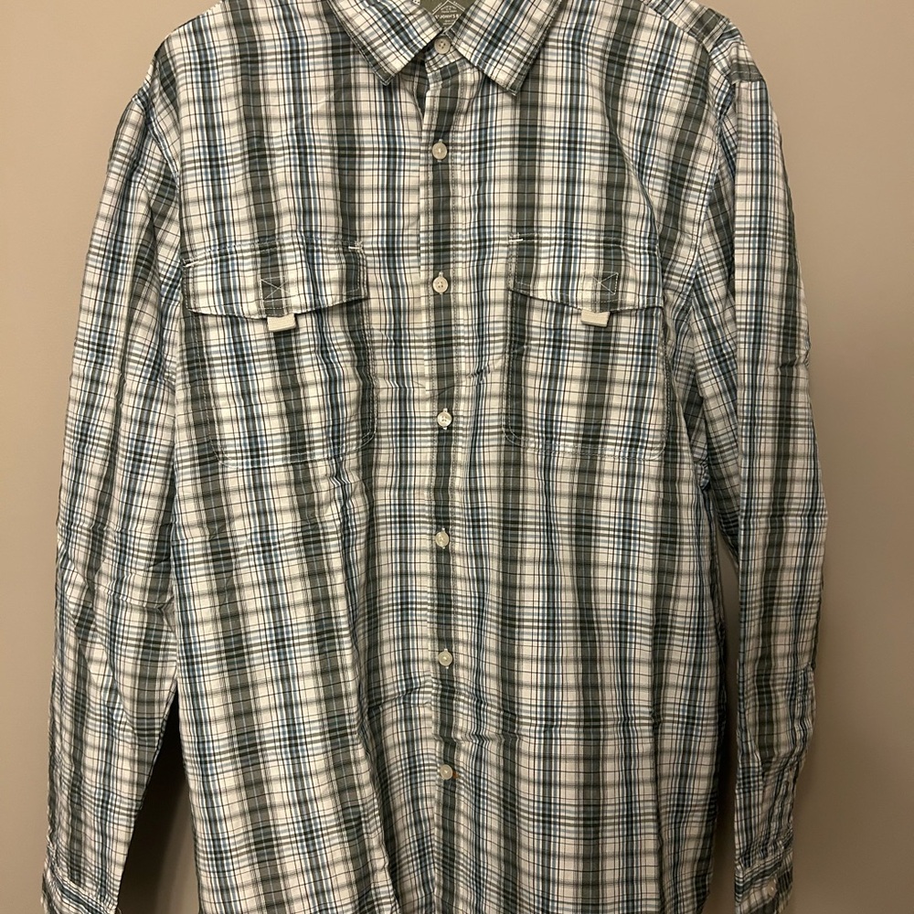 St. John's Bay Green and White Plaid Casual Shirt